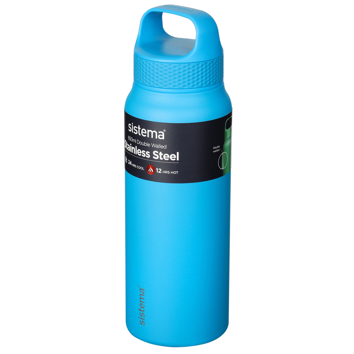 Sistema Stainless Steel Insulated Drink Bottle with Carry Handle 650ml Assorted