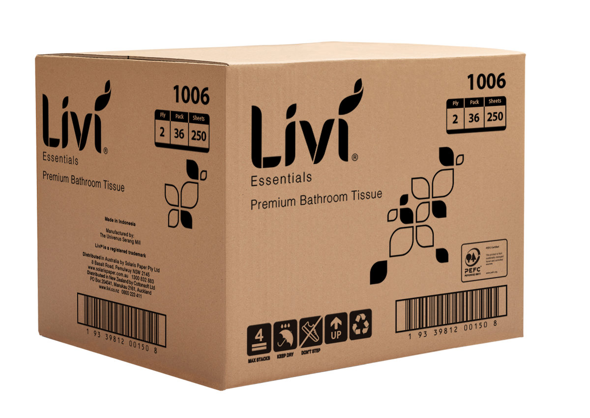 Livi 1006 Essentials Interleaved Toilet Tissue 2 Ply 250 Sheets Carton 36