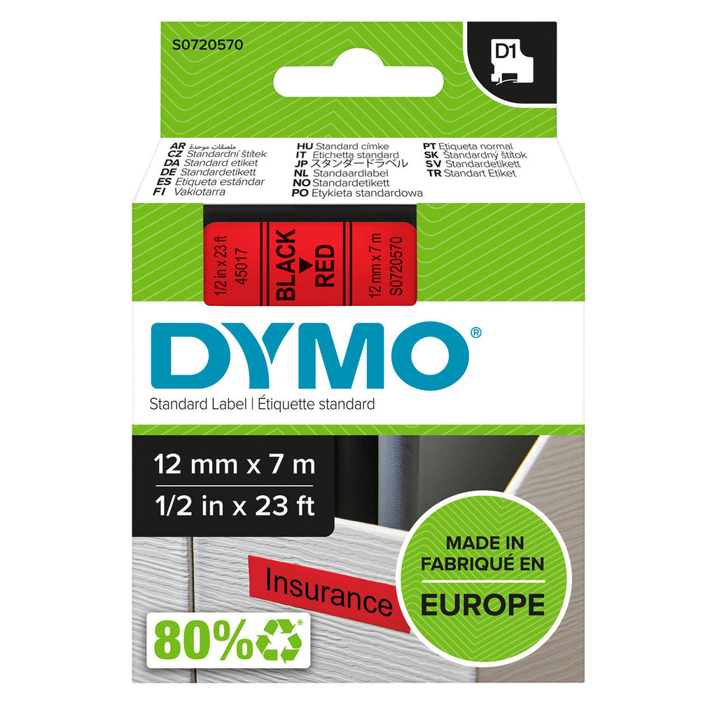 Dymo D1 Label Tape 19mm x 7m Black on Red