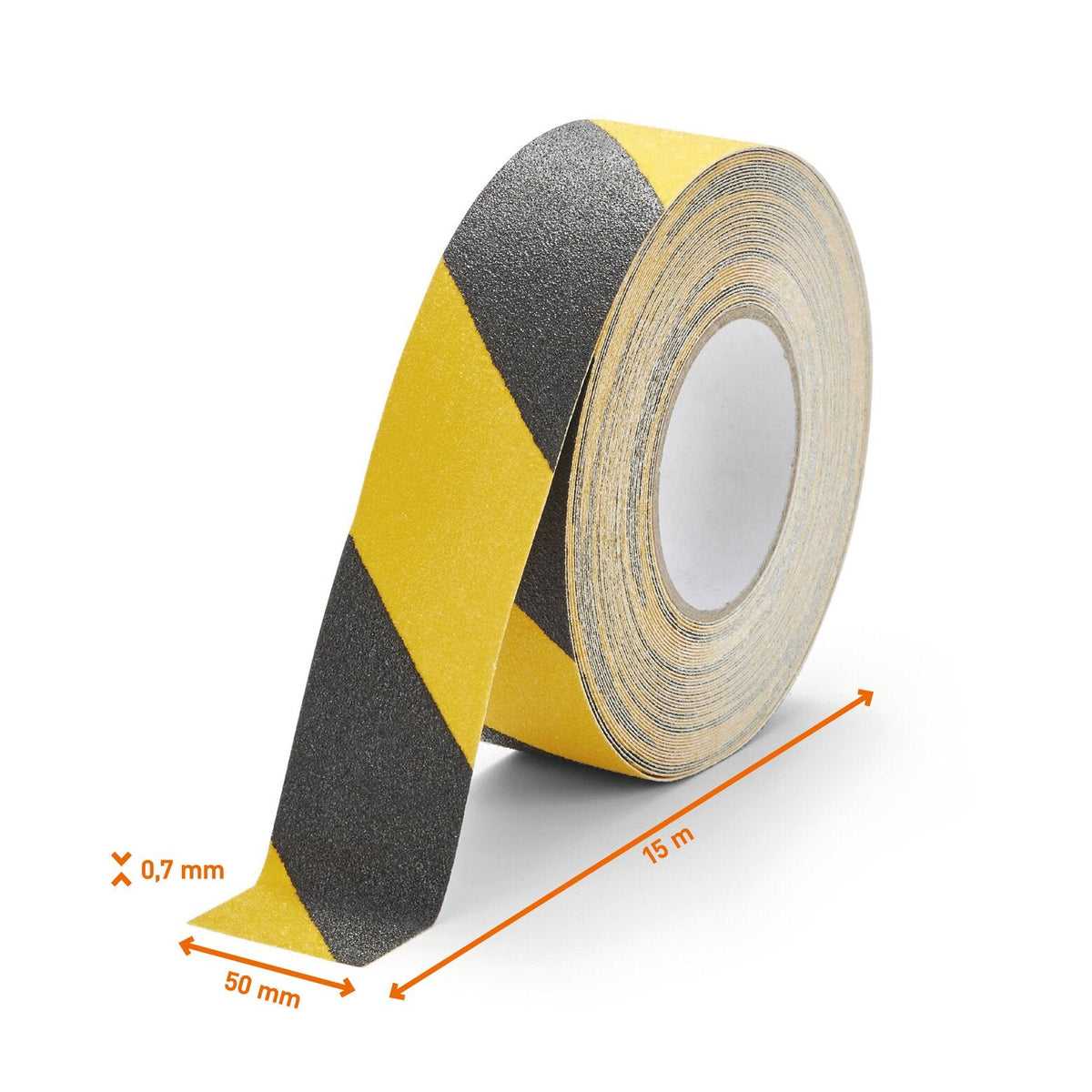 DURALINE GRIP yellow and black tape roll with the 50 mm width, 15 m length and 0.7 mm thickness marked