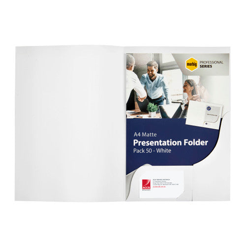 Marbig Professional Series A4 Presentation Folder Matte White Pack of 50