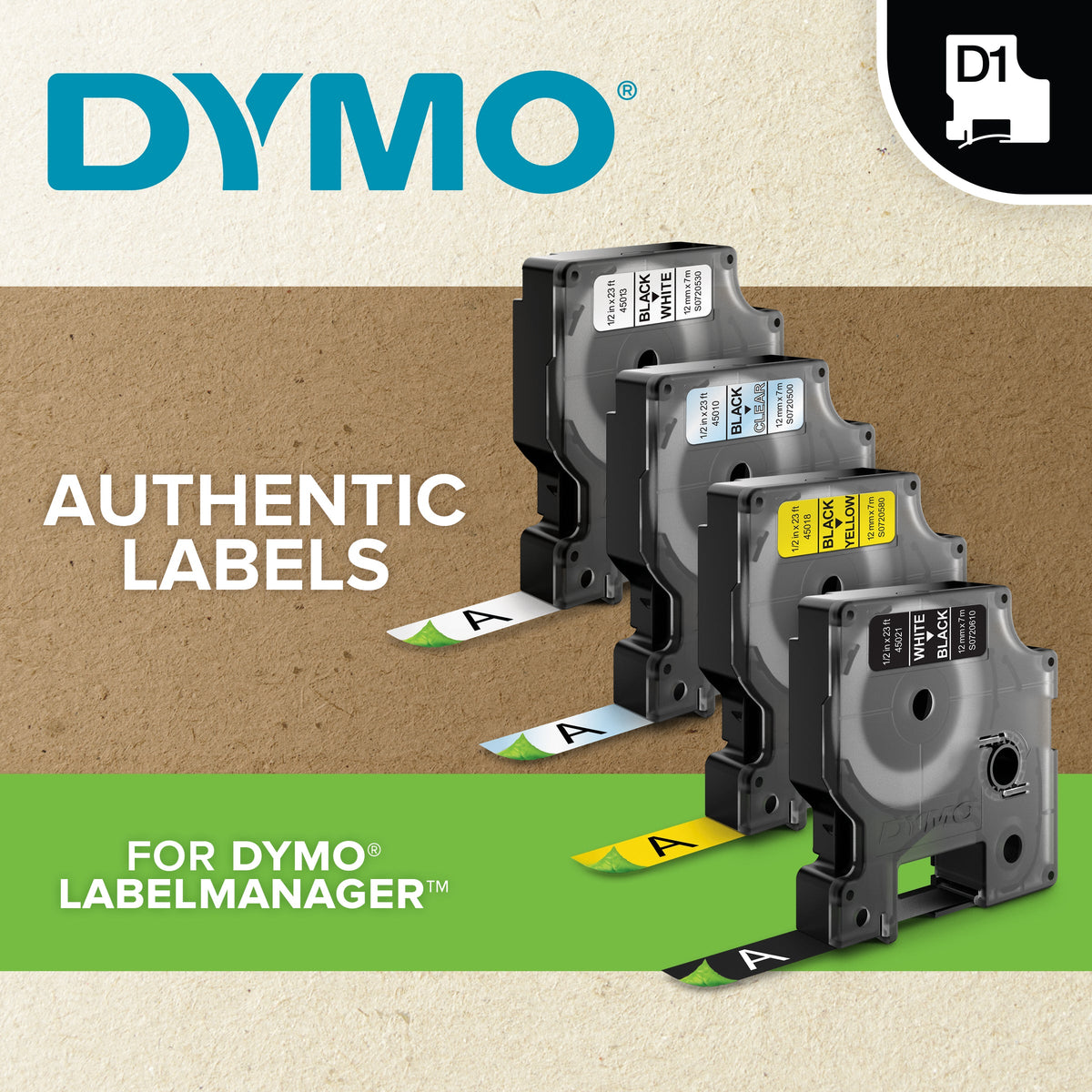 Dymo D1 Durable Label Tape 12mm White on Black