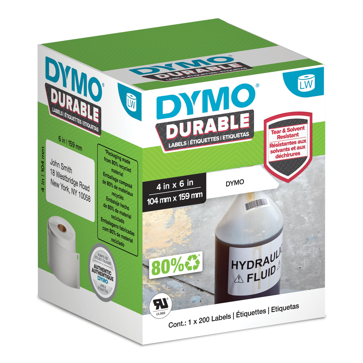Dymo LabelWriter Durable Extra Large Labels 104 x 159mm Roll of 200