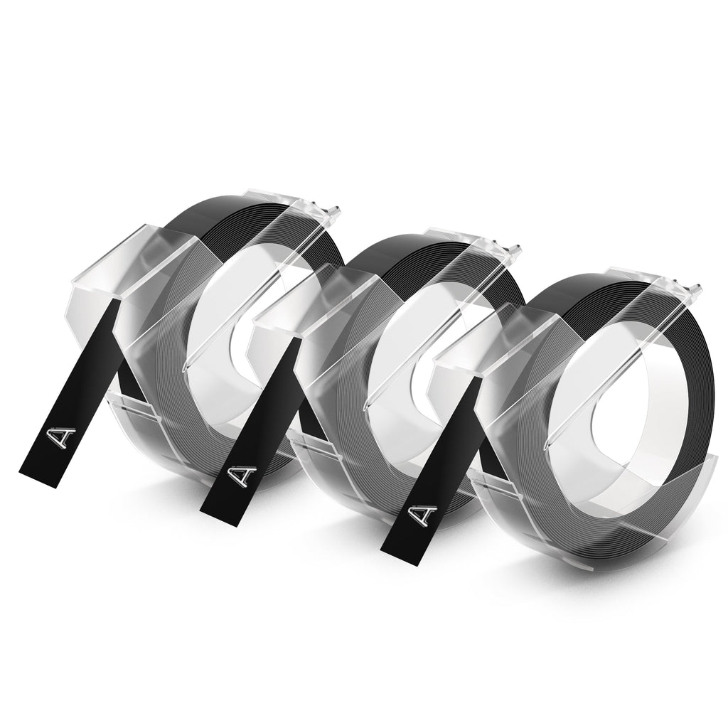 Dymo Tapewriter Embossing Tape 9mm x 3m Black Plastic Pack of 3 Rolls