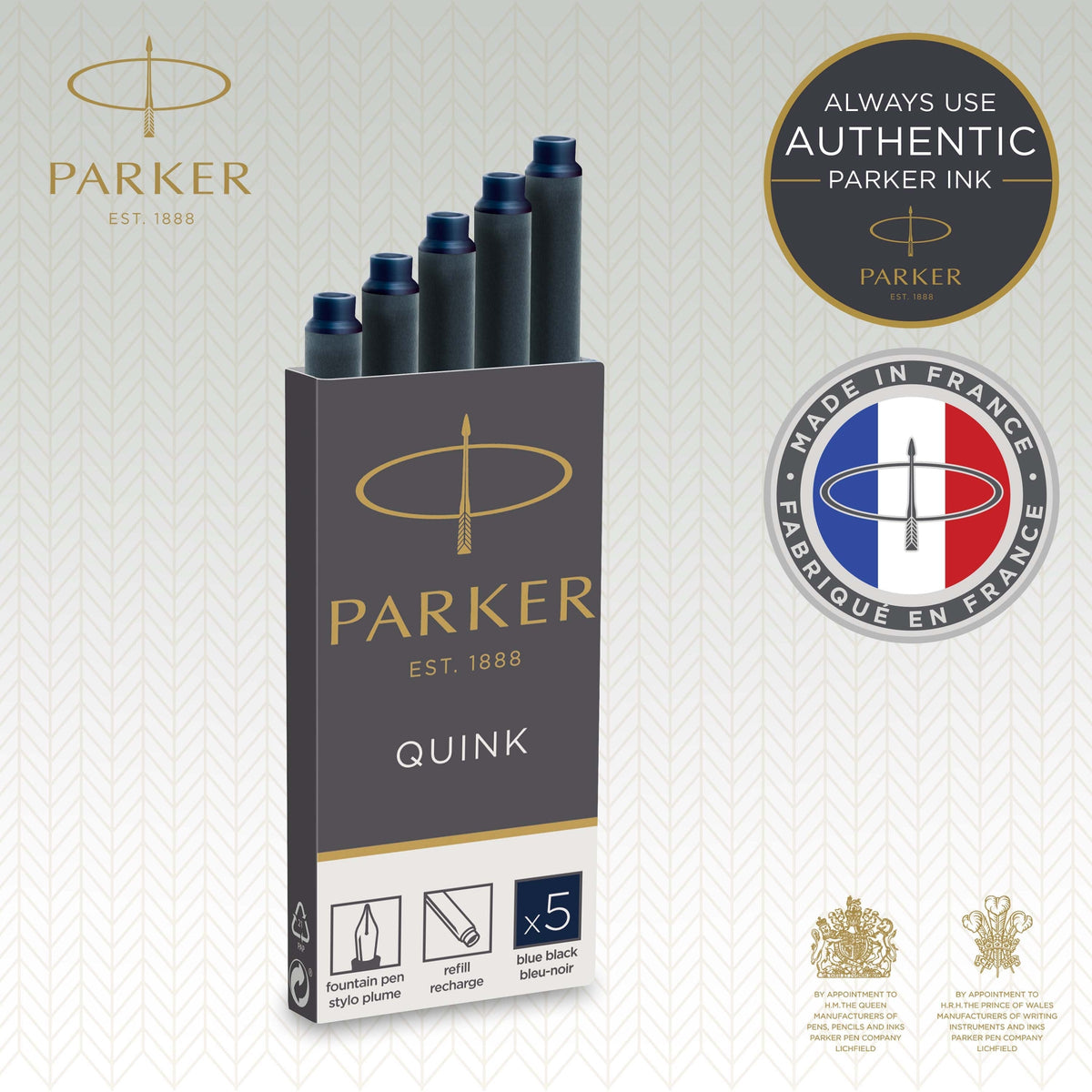 Parker Long Cartridge Blue Black Pack of 5