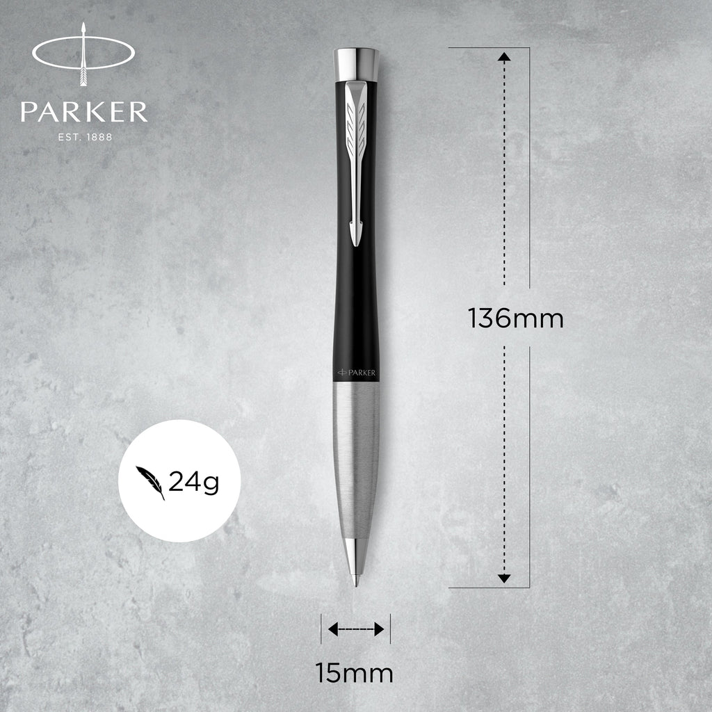 Parker Urban Twist Ballpoint Pen Muted Black Lacquer Chrome Trim Medium Tip