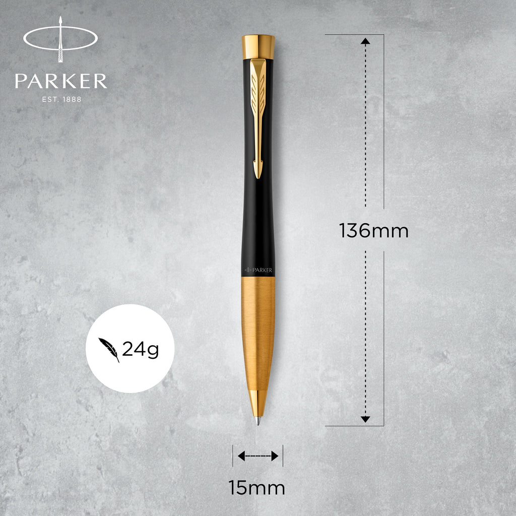 Parker Urban Twist Ballpoint Pen Muted Black Lacquer and Gold Trim Medium Tip