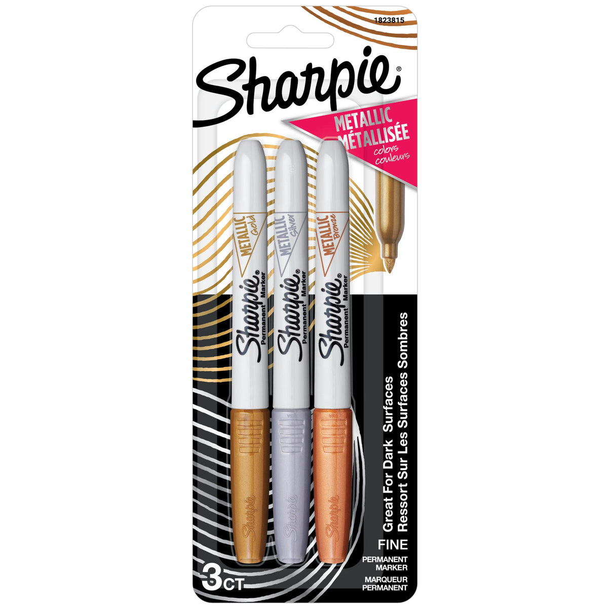 Sharpie Metallic Permanent Marker Fine Point Assorted Pack of 3