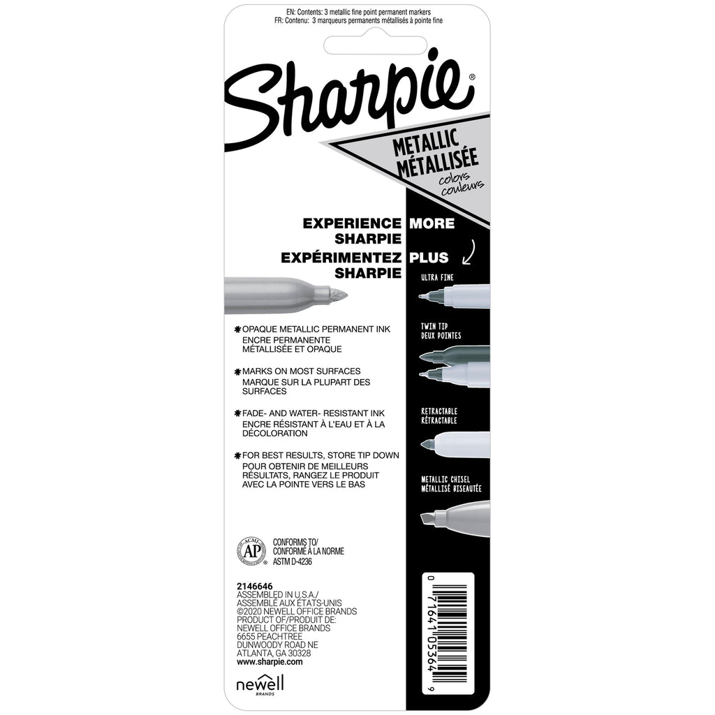 Sharpie Metallic Permanent Marker Fine Point Assorted Pack of 3