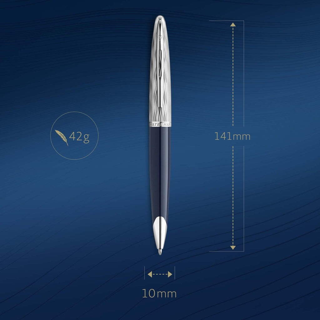 Waterman Carene Metal and Blue Lacquer Palladium Trim Ballpoint Pen Medium Tip