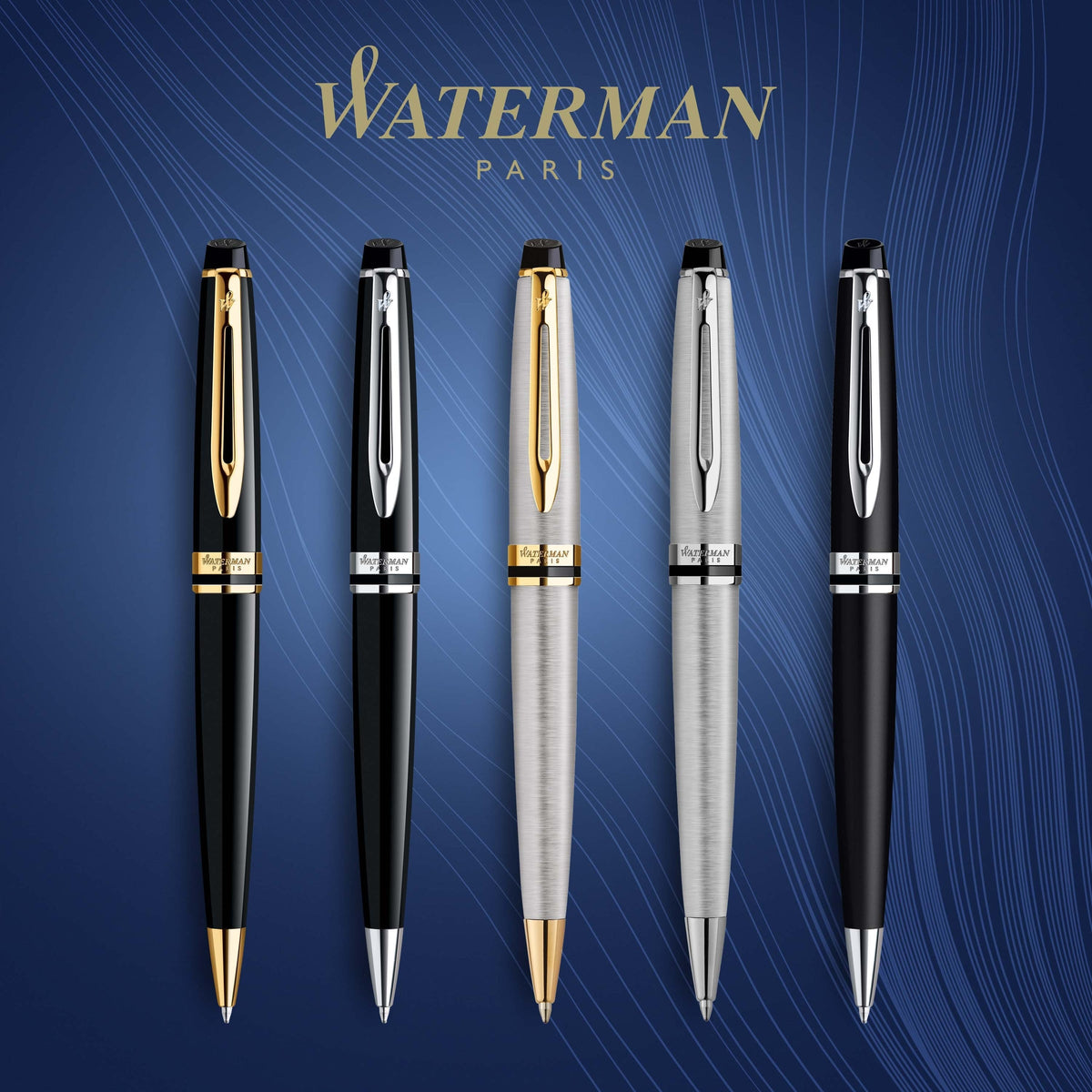 Waterman Expert Black Gold Trim Ballpoint Pen Medium Tip