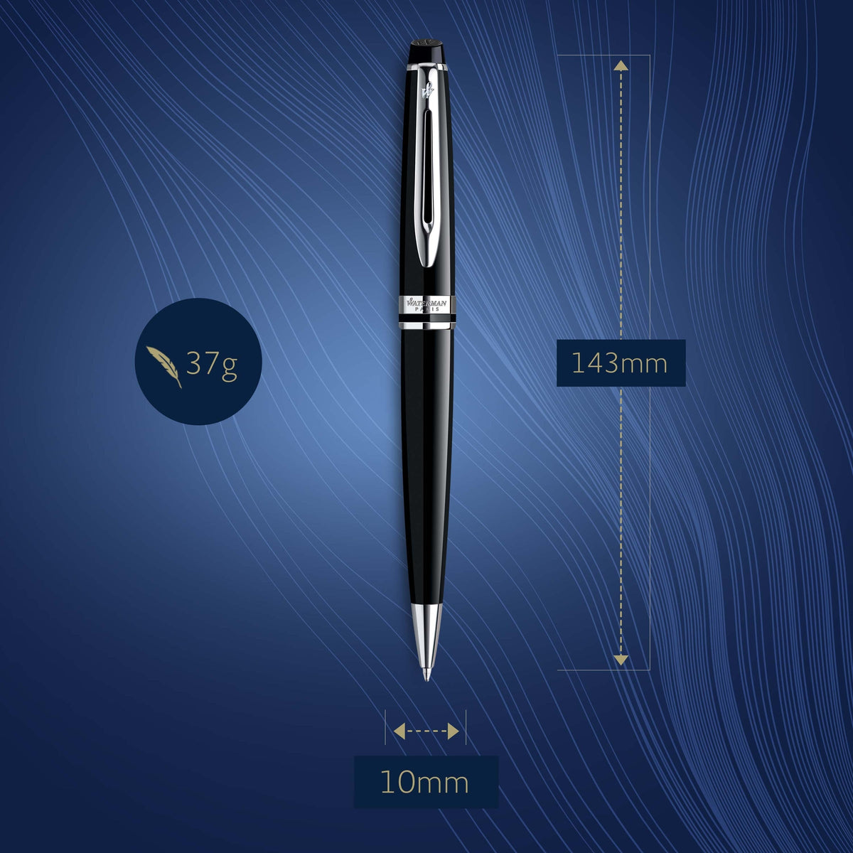Waterman Expert Black Lacquer Chrome Trim Ballpoint Pen in Box