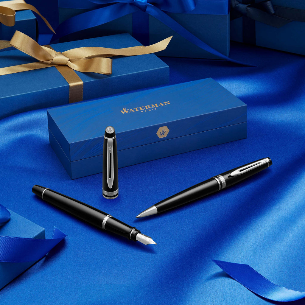 Waterman Expert Black Lacquer Chrome Trim Ballpoint Pen in Box