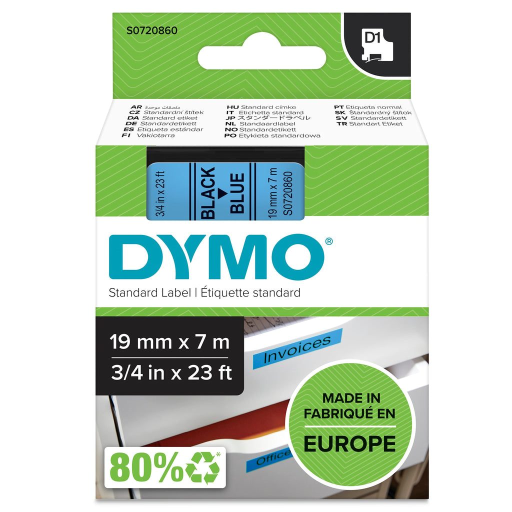 Dymo D1 Label Tape 19mm x 7m Black on Blue