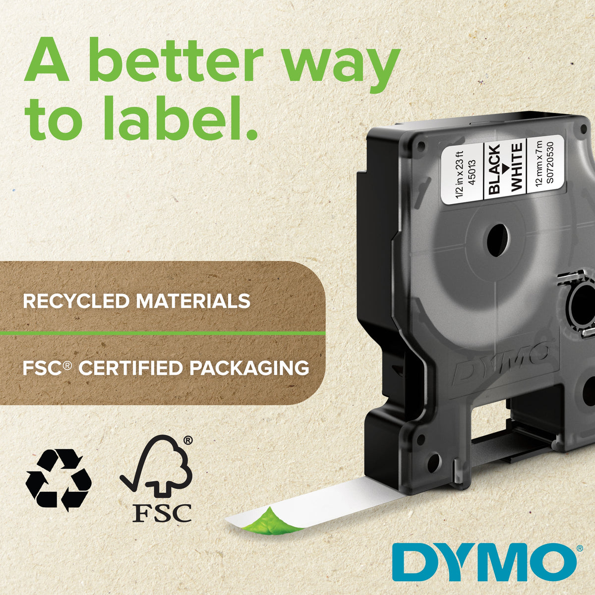 Dymo D1 Label Tape 9mm x 7m Black on Clear