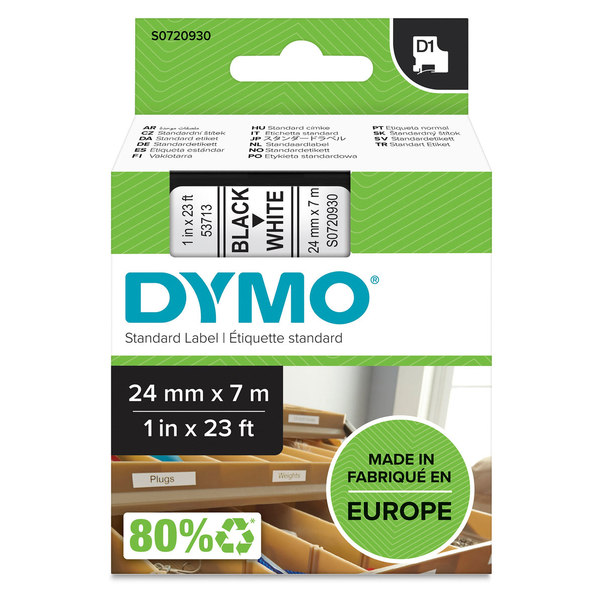 Dymo D1 Label Tape 24mm x 7m Black on White