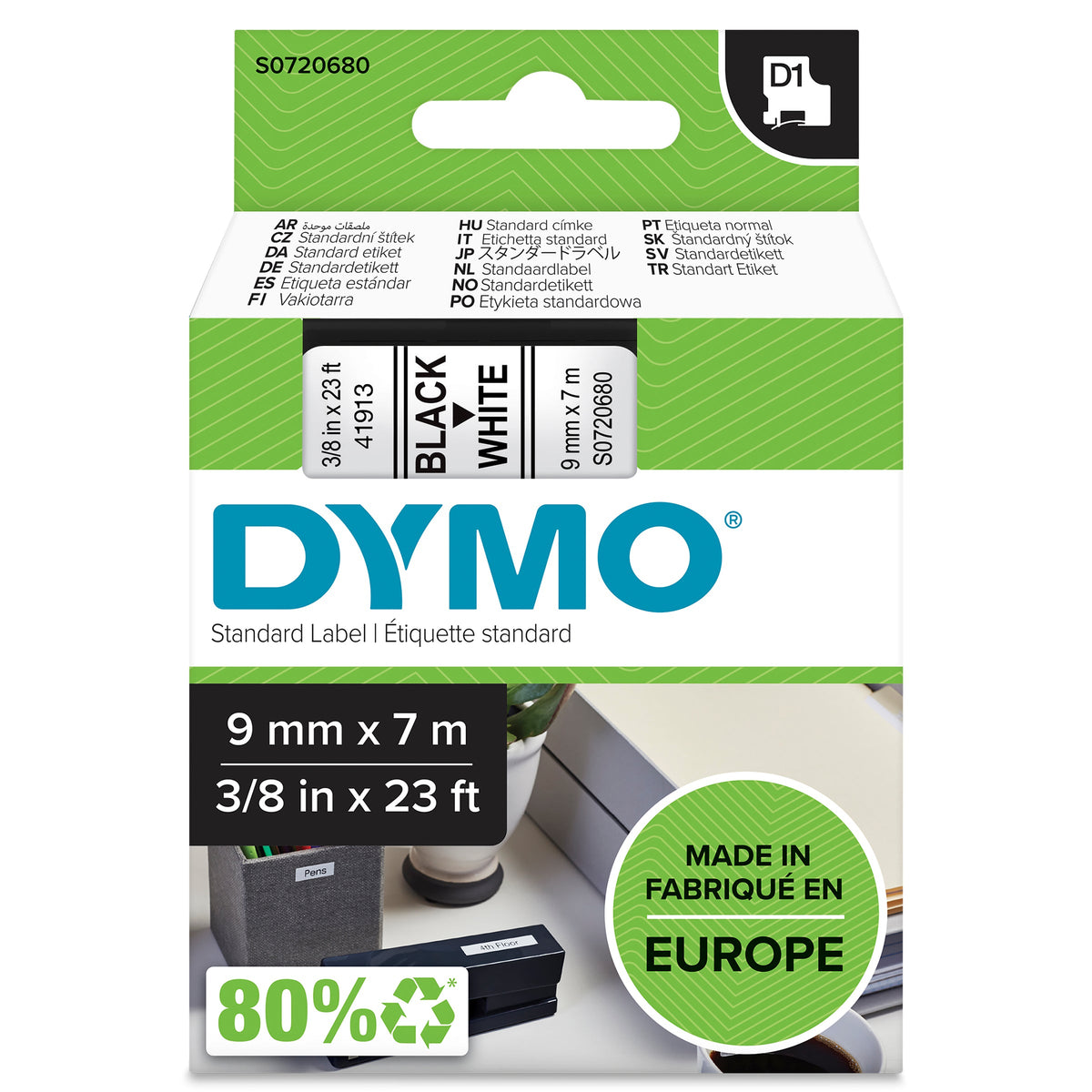 Dymo D1 Label Tape 9mm x 7m Black on White