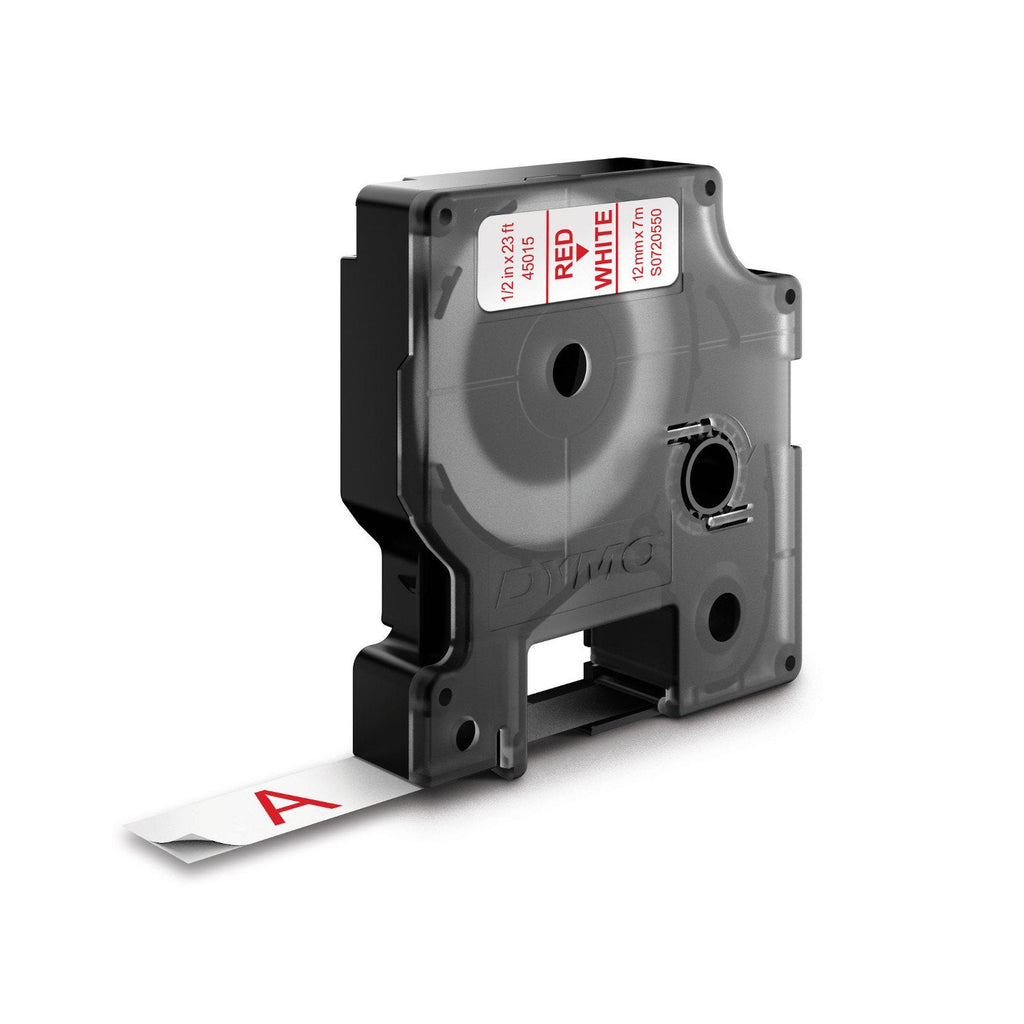 Dymo D1 Label Tape 12mm x 7m Red on White