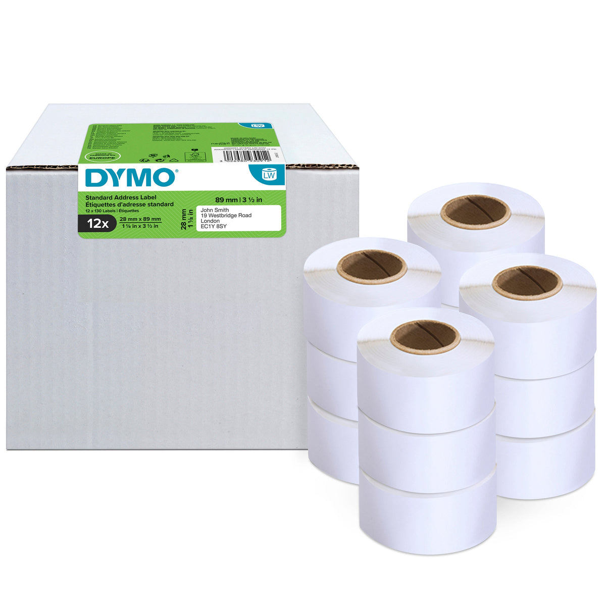 Dymo LabelWriter Mini Bundle Standard Address Labels 28 x 89mm Pack of 12 Rolls