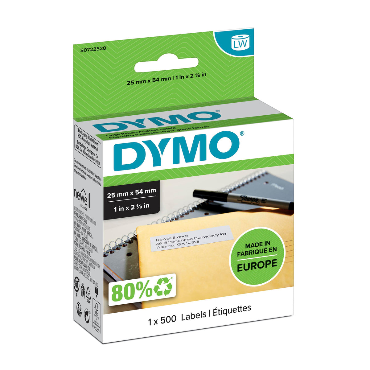 Dymo LabelWriter Return Address Labels 25 x 54mm Single Roll 500 Labels