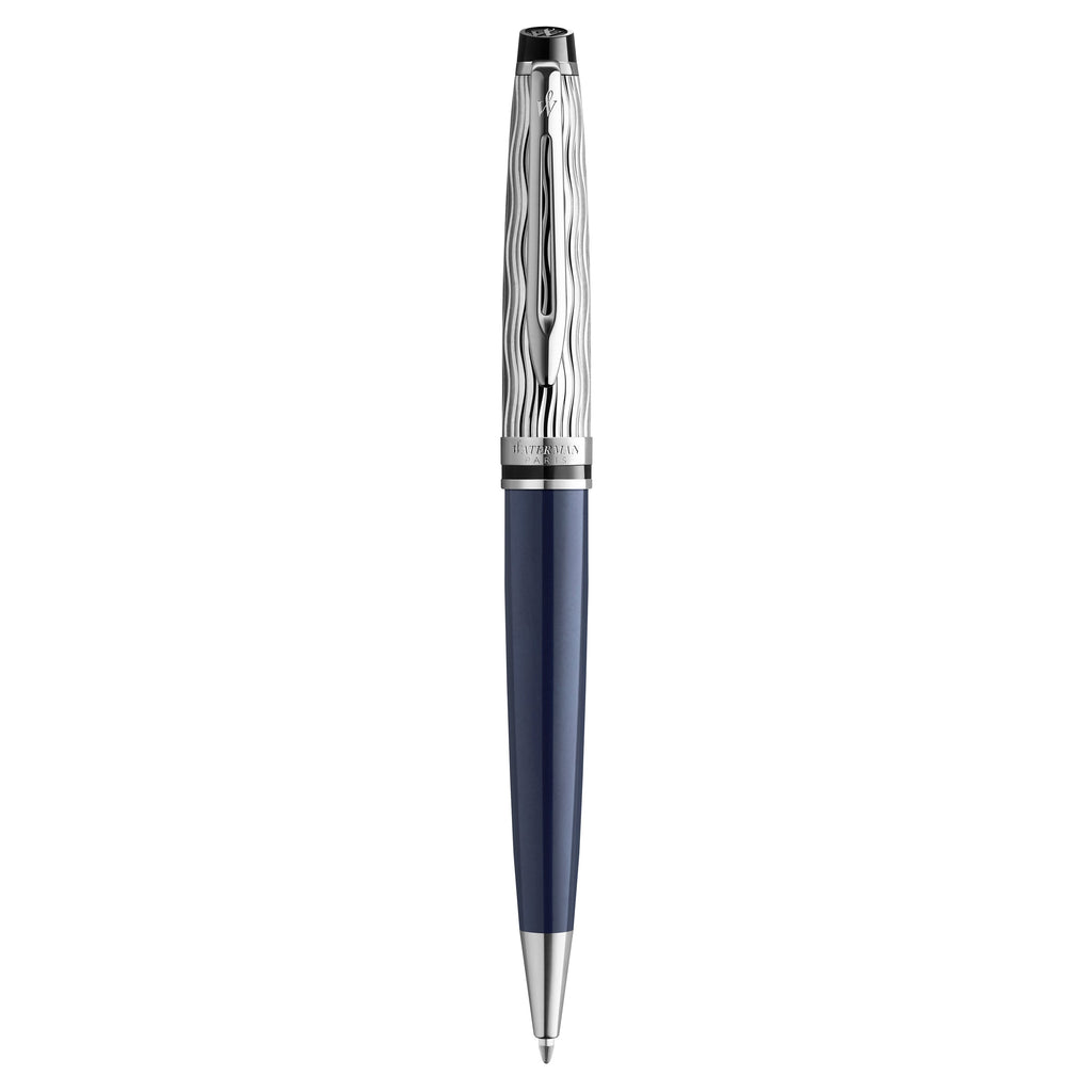 Waterman Expert Metal and Blue Lacquer Palladium Trim Ballpoint Pen Medium Tip