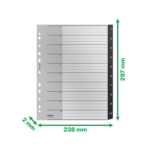 Leitz Recycle Indices and Dividers 1-10 Tab PP A4 Black Pack of 10