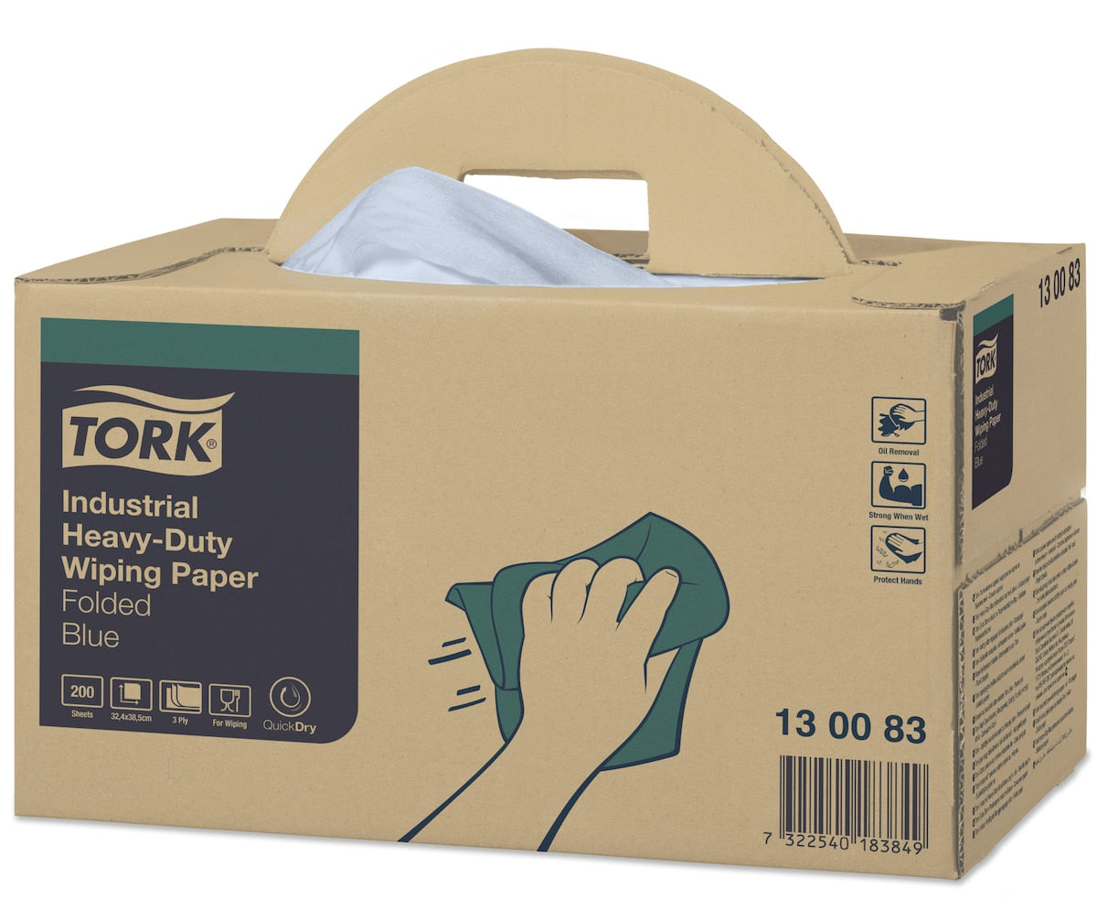 Tork Industrial Heavy Duty Wiping Paper Folded 3 Ply W7 Blue Handy Box