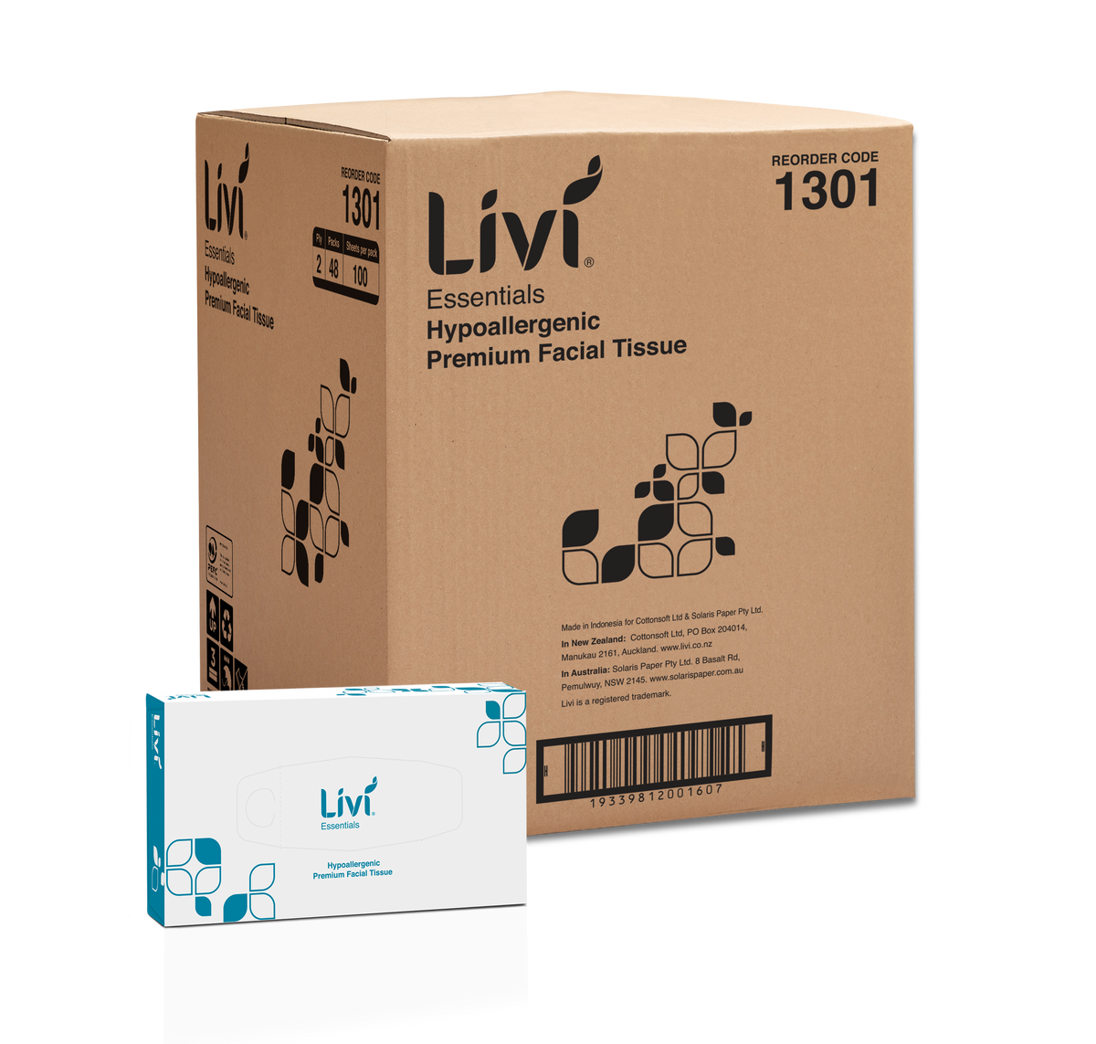Livi 1301 Essentials Facial Tissue Hypoallergenic 2 Ply 100 Sheets Carton 30