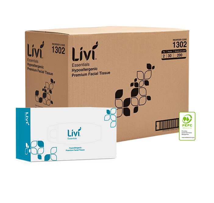 Livi 1302 Essentials Facial Tissue Hypoallergenic 2 Ply 200 Sheets Carton 30