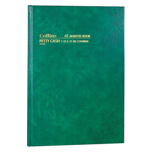Collins 13138 Analysis Book Series '61' Petty Cash - 2 CR and 11 DR Columns Green Cover