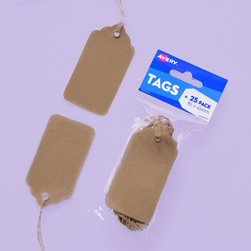 Avery Kraft Brown Scallop Tags 85 x 45mm with String Pack 25
