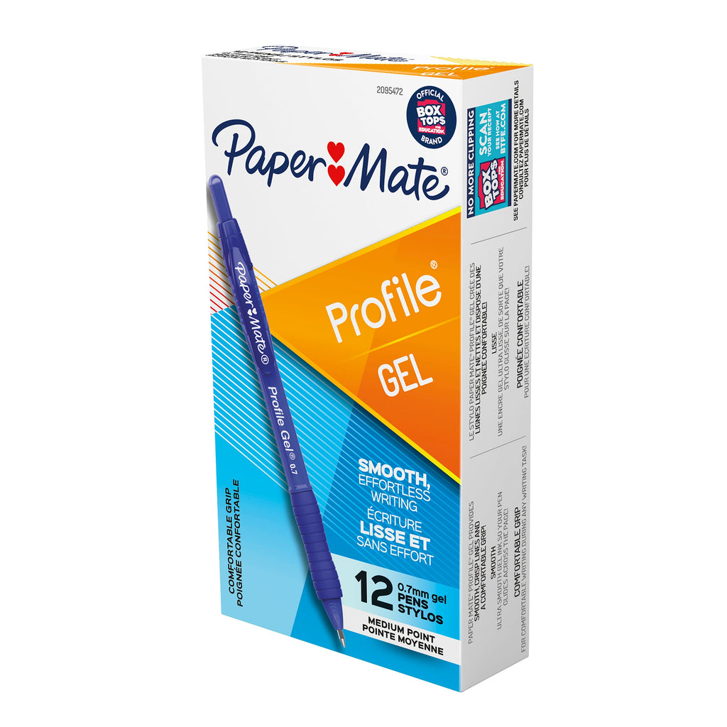 Papermate Profile Retractable Gel Pen Medium 0.7mm Blue Box of 12