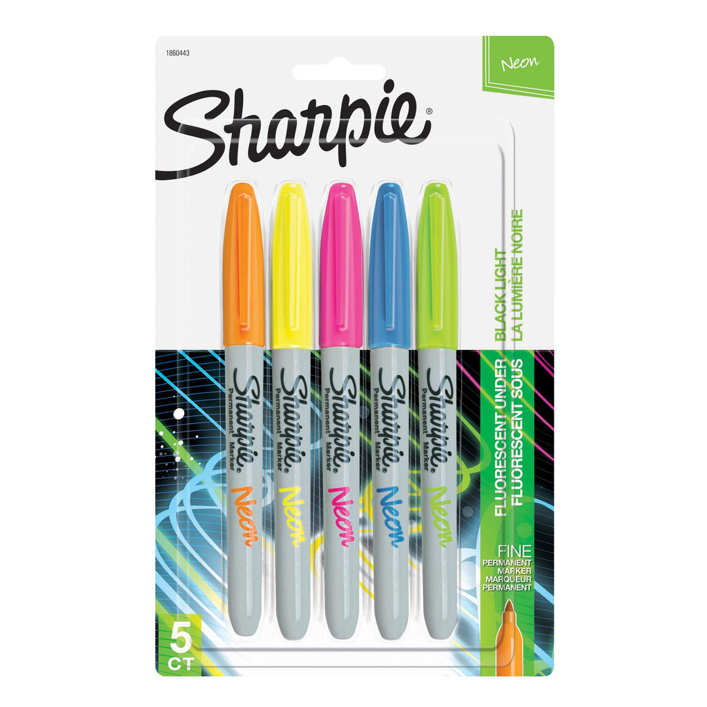 Sharpie Neon Permanent Marker Fine Point Assorted Pack of 5