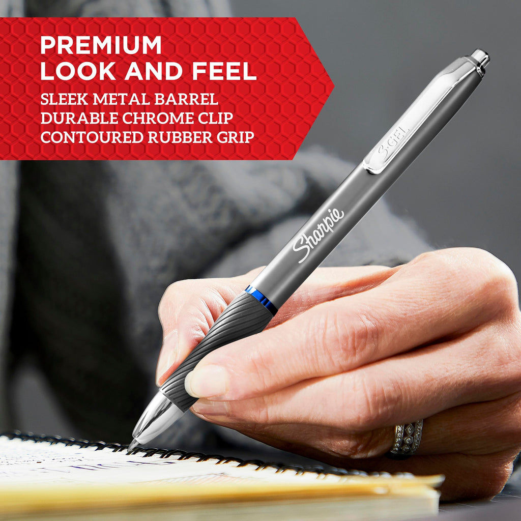 Sharpie S-Gel Retractable Pen Medium Point 0.7mm Black Metal Grey Barrel Black Ink Pack 2 Box of 7