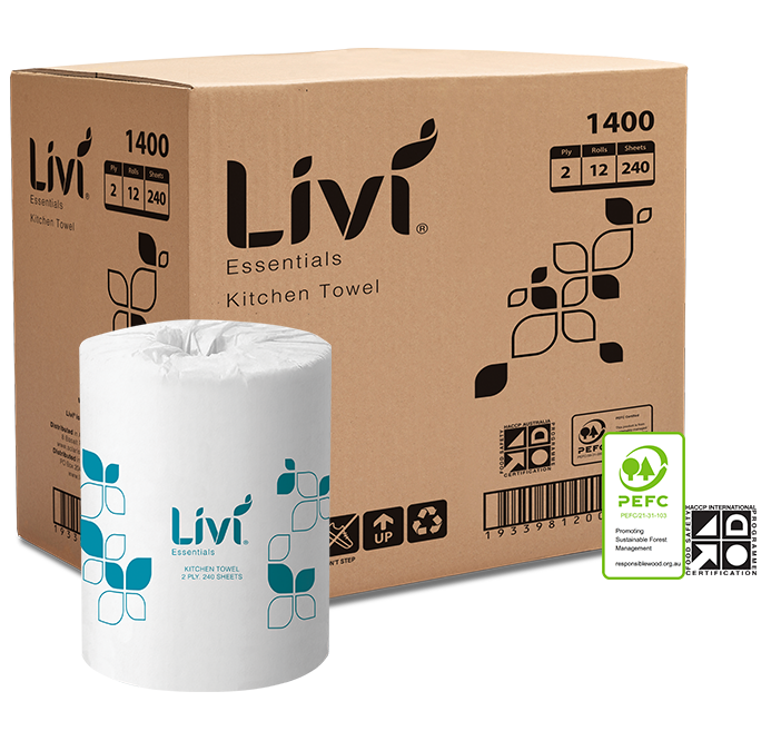 Livi 1400 Essentials Kitchen Roll Towel 2 Ply 240 Sheets Carton 12