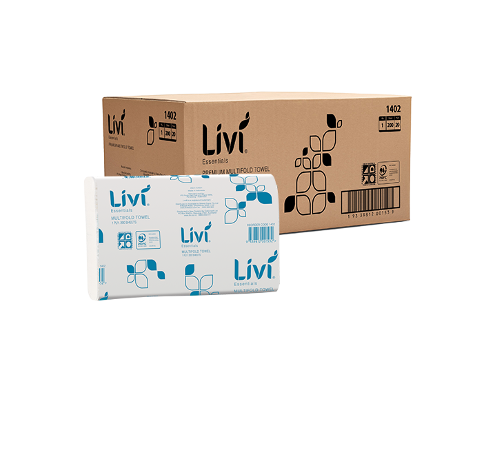 Livi 1402 Essentials Multifold Towel 1 Ply 200 Sheets Carton 20