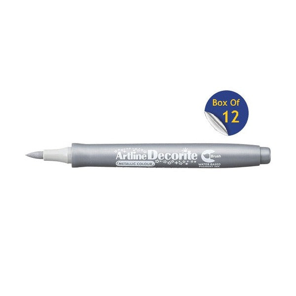 Artline Decorite Marker Brush Metallic Silver Box of 12