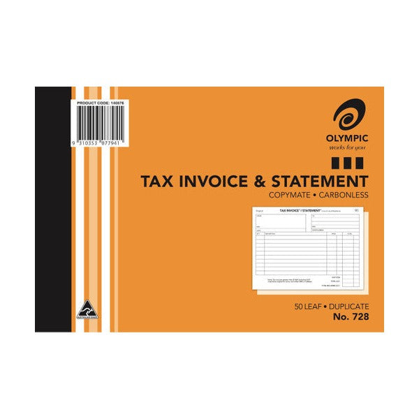Olympic Invoice and Statement Book 728 Carbonless Duplicate 50 Leaf 210 x 148mm
