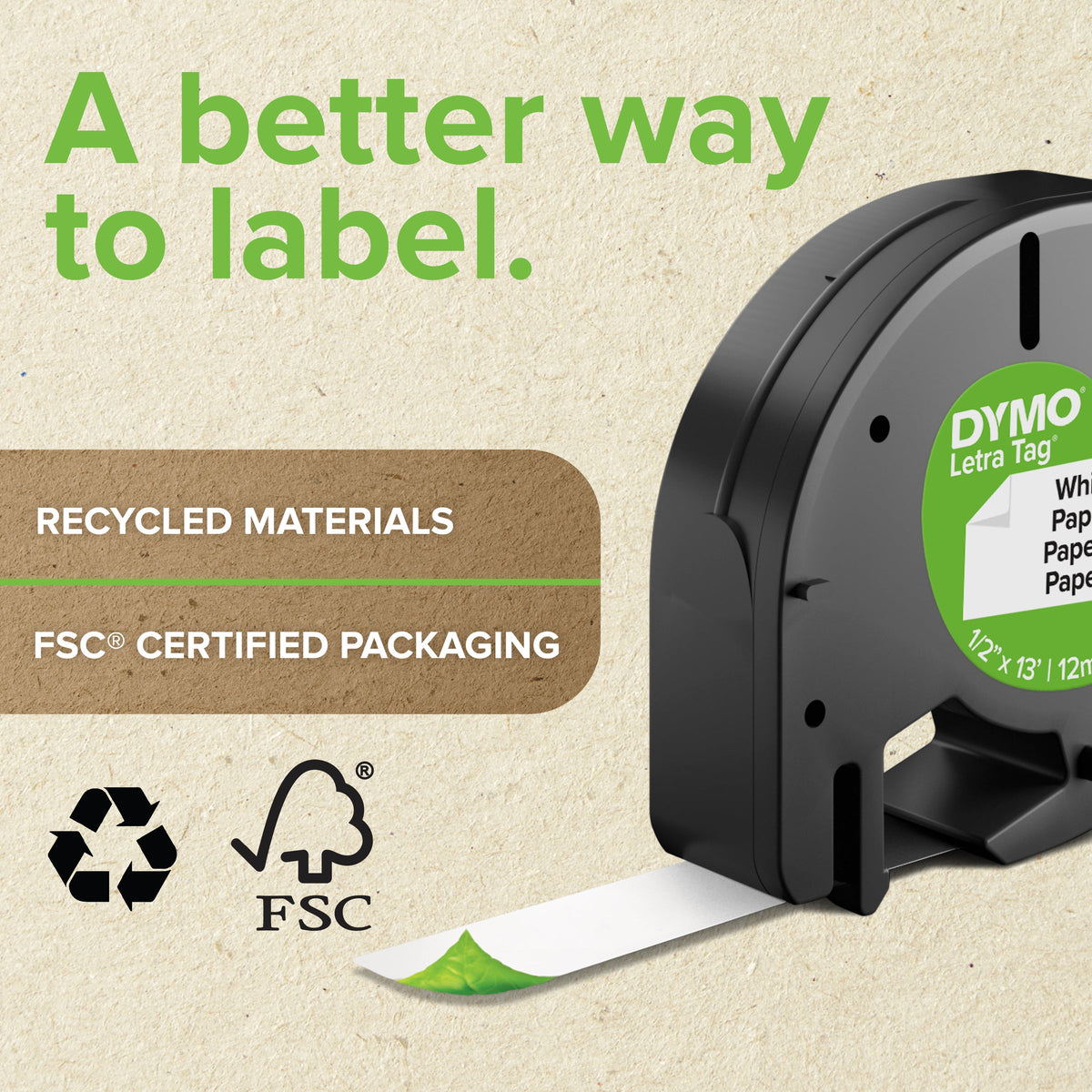 Dymo LetraTag Label Tape 12mm x 4m Black on White Plastic Twin Pack
