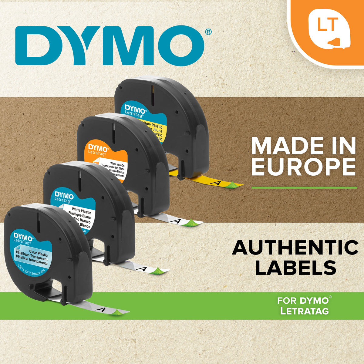 Dymo LetraTag Label Tape 12mm x 4m Black on White Plastic Twin Pack