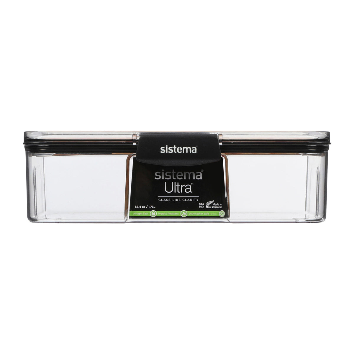 Sistema Ultra Clear Plastic Container Rectangle 1.73L Black