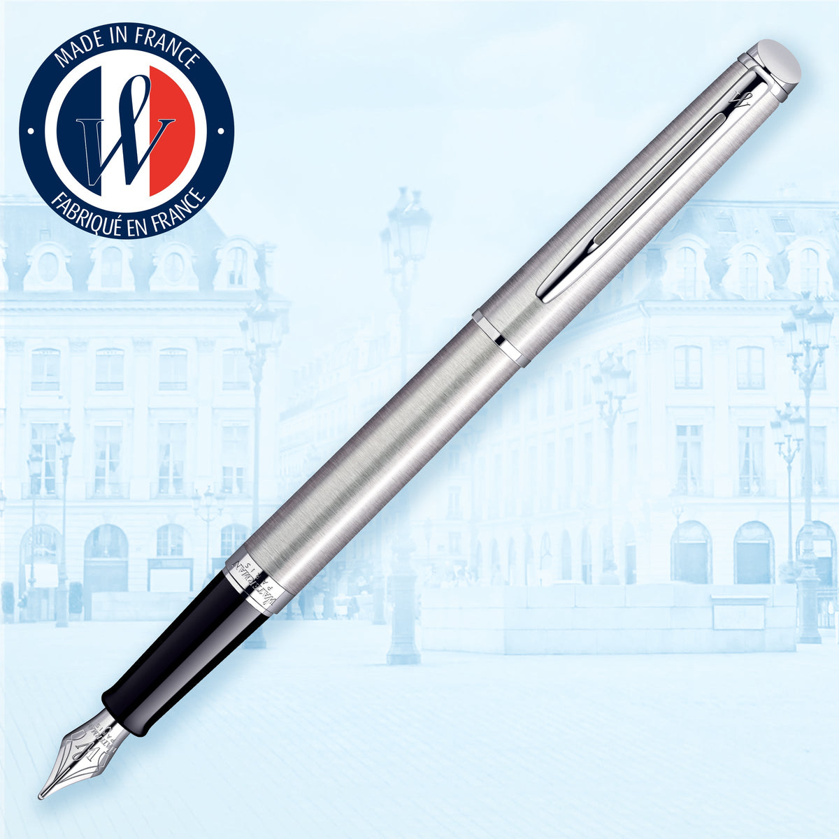 Waterman Hemisphere Stainless Steel Chrome Trim Fountain Pen in Box