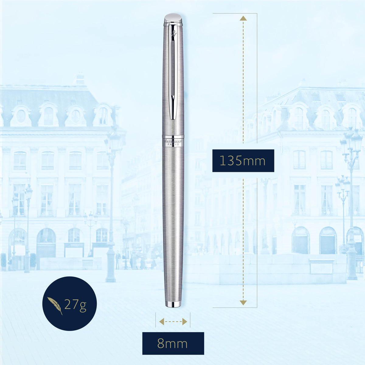 Waterman Hemisphere Stainless Steel Chrome Trim Rollerball Pen in Box