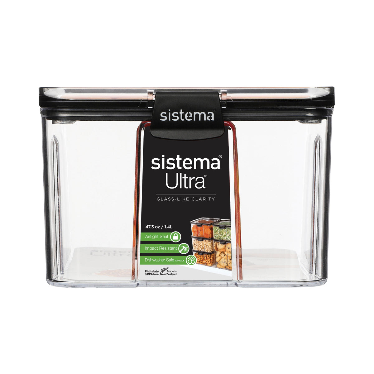 Sistema Ultra Clear Plastic Container Square 1.4L Black