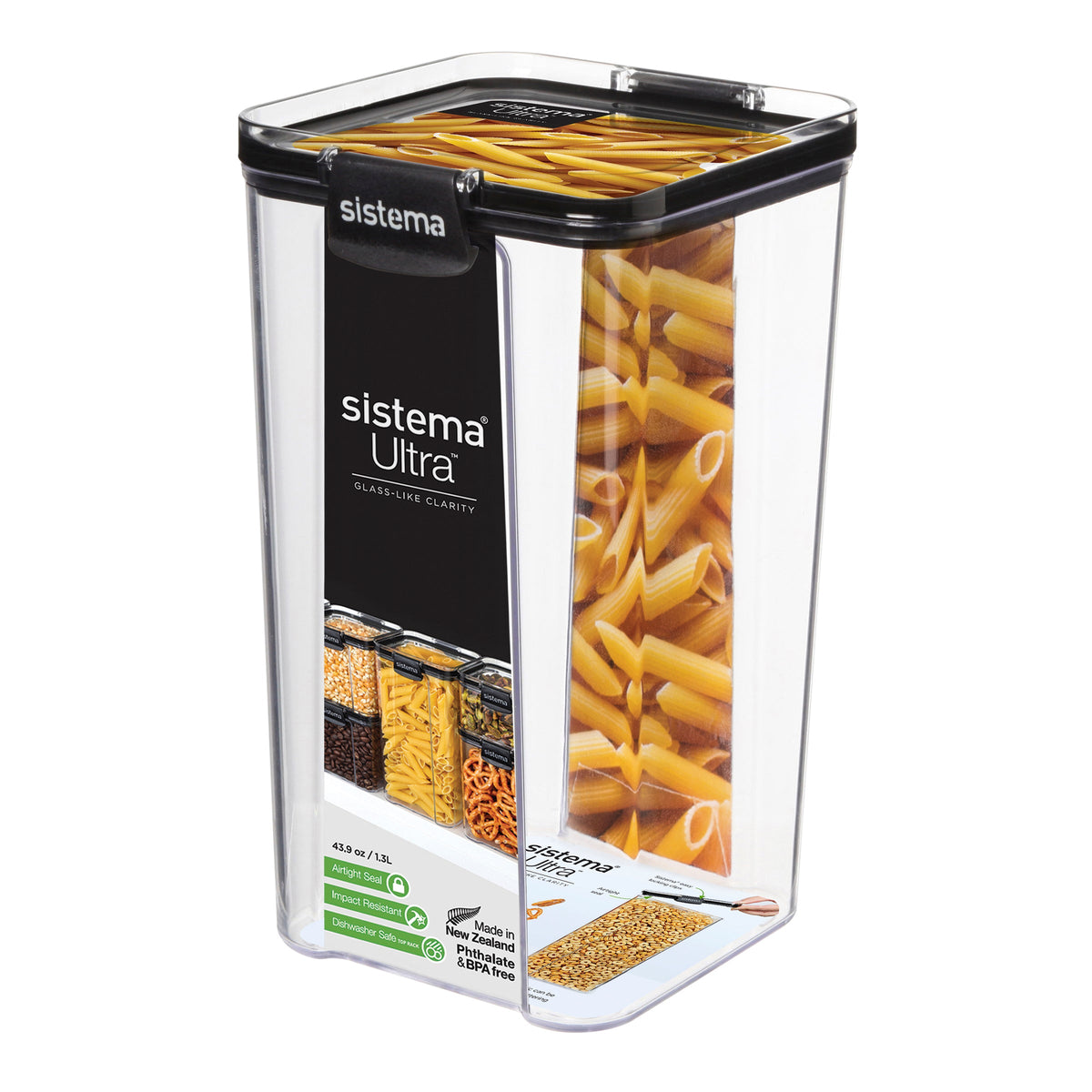 Sistema Ultra Clear Plastic Container Square 1.3L Black