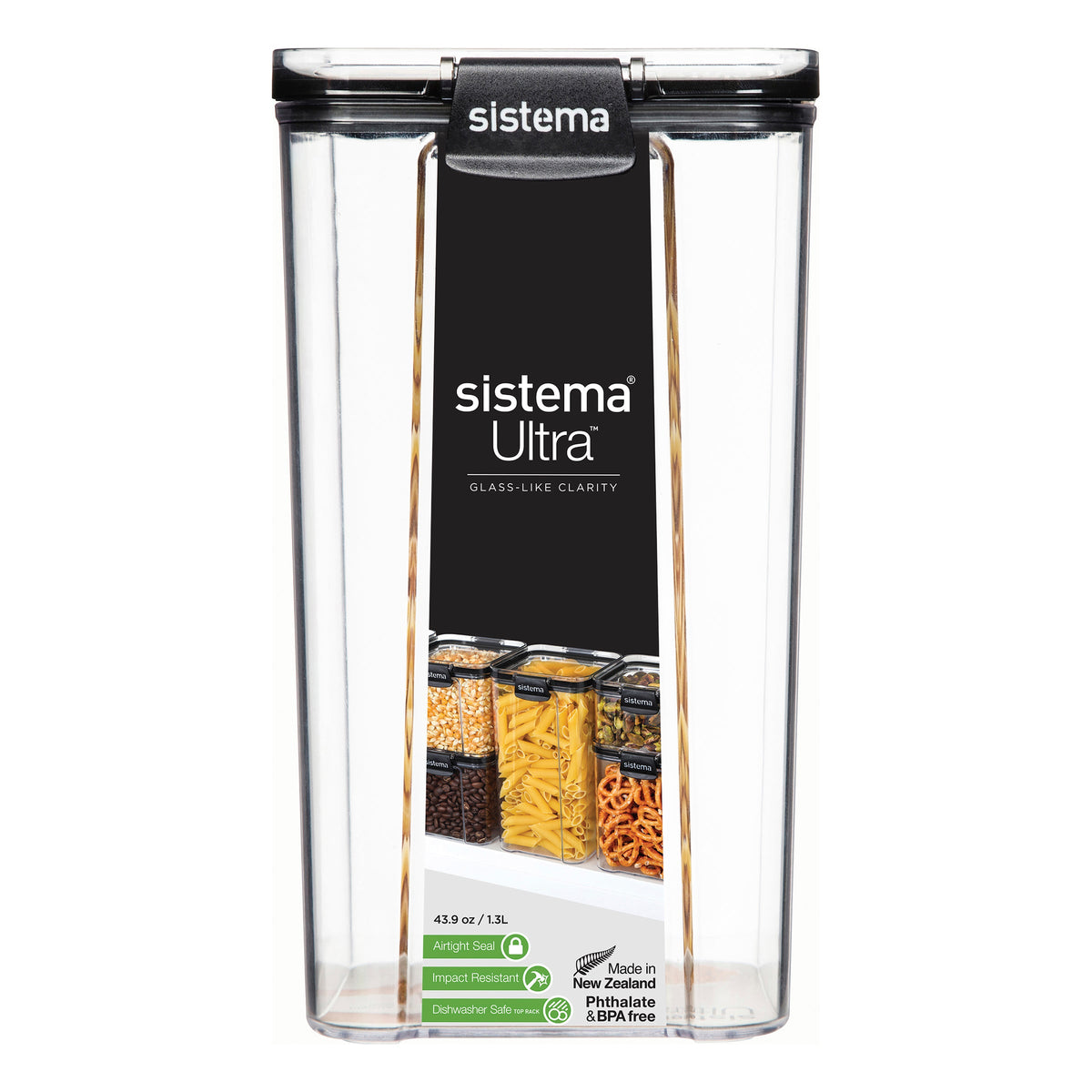 Sistema Ultra Clear Plastic Container Square 1.3L Black