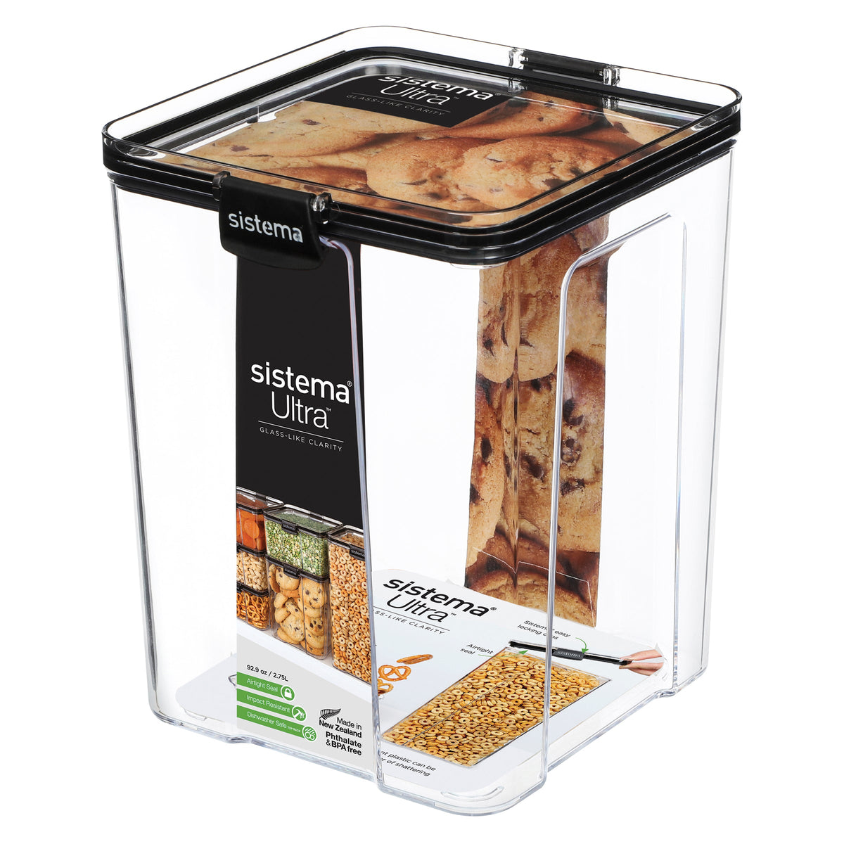 Sistema Ultra Clear Plastic Container Square 2.75L Black