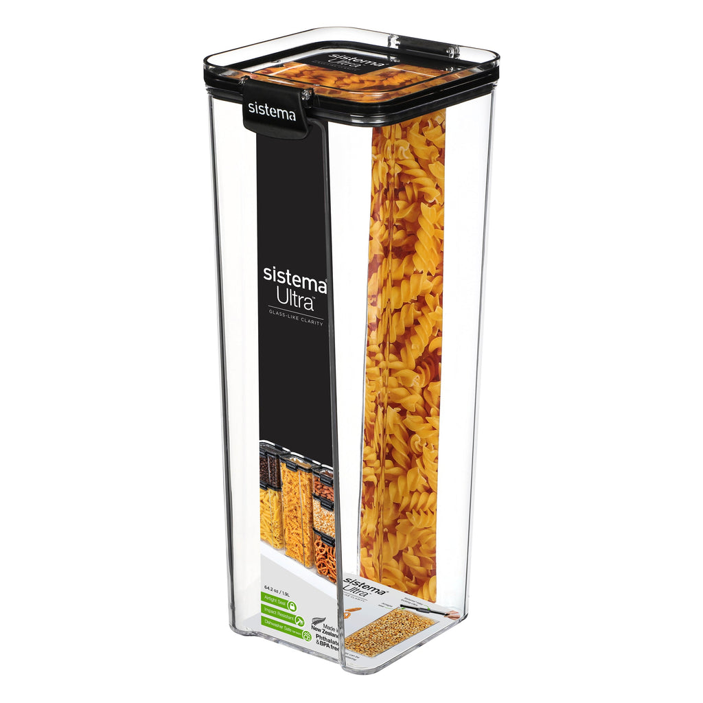 Sistema Ultra Clear Plastic Container Square 1.9L Black