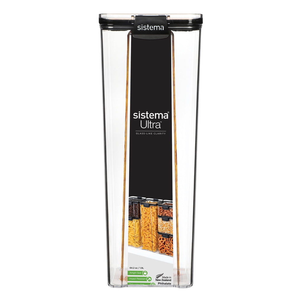 Sistema Ultra Clear Plastic Container Square 1.9L Black