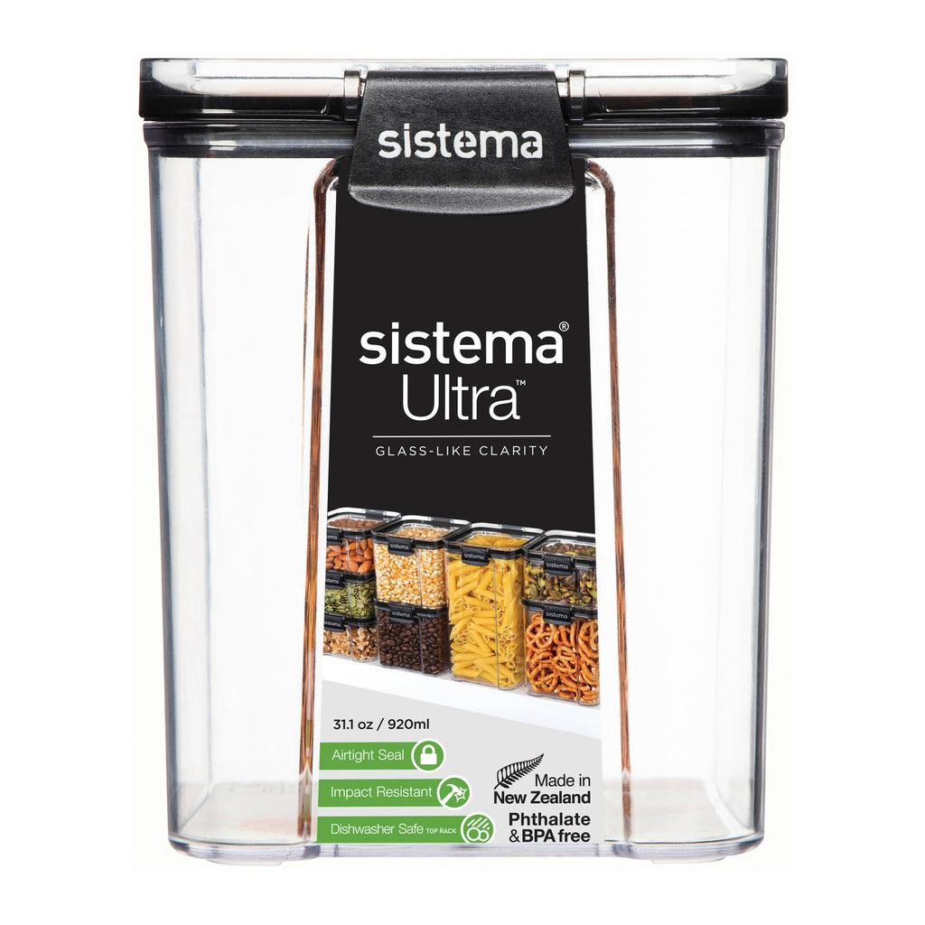 Sistema Ultra Clear Plastic Container Square 920ml Black